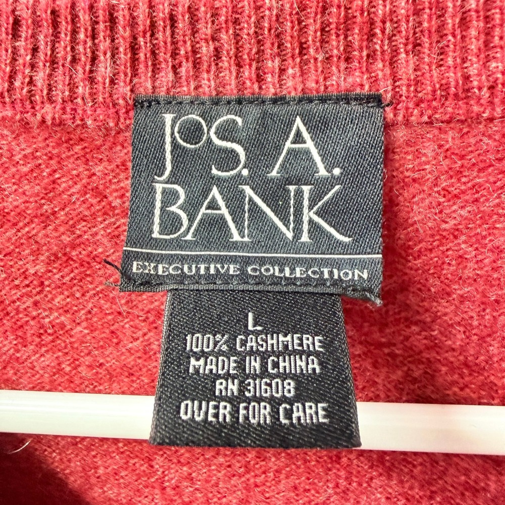 Jos. A. Bank Sweater Mens Large Red 100% Cashmere V-Neck Executive Collection - Picture 3 of 6